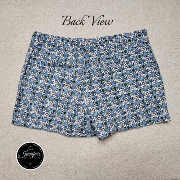 LOFT Women's Blue Teal Brown Floral Linen Blend Shorts Size 8 - Picture 2 of 8